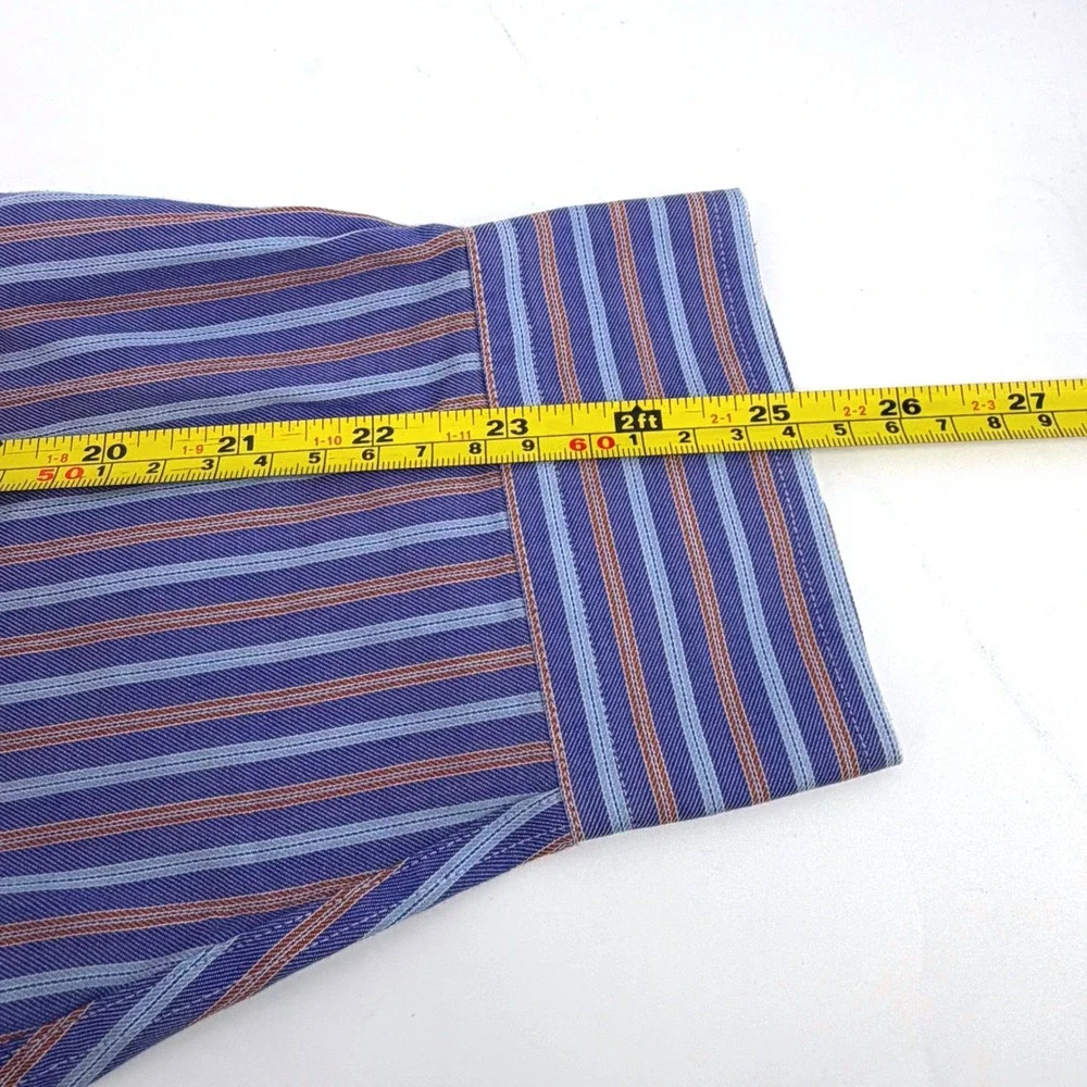 Brooks Brothers 346 Men XL Blue Orange Striped Non-Iron Cotton Button Down Shirt